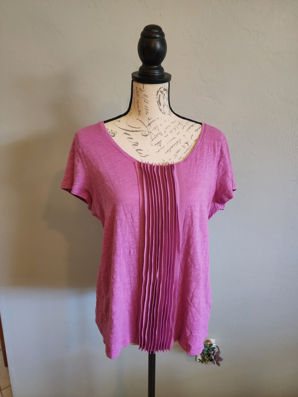 Talbots Purple Short-Sleeve Pleated Front Tee